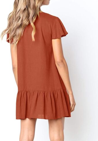 Imysty Womens Polka Dot V Neck Button Down Ruffles Loose Mini Short T-Shirt Dress in Kuwait