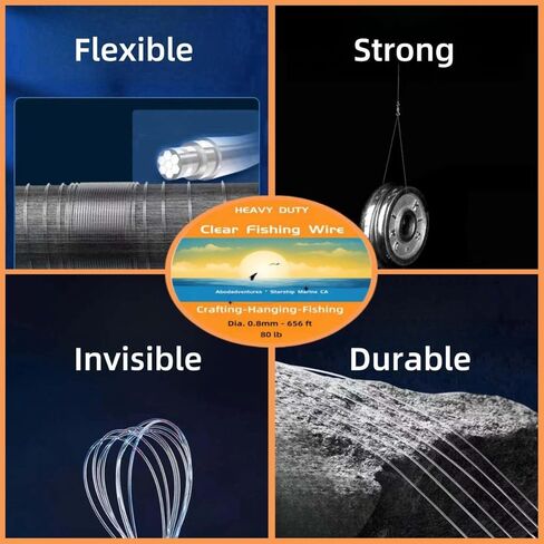 خط صيد أبودا شفاف بطول 1640 قدم 500 متر 17 رطل، خط صيد أحادي الخيط رفيع 0.3 مم للحرف اليدوية صناعة المجوهرات، خيط شفاف للزينة المعلقة، سلك صيد غير مرئي من النايلون مع مقص in Kuwait