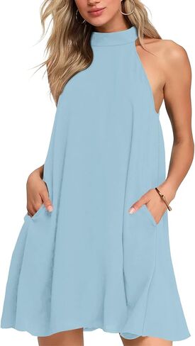 AUSELILY Womens Summer Dress Sleeveless Halter Neck Beach Dress Casual Sundresses with Pockets in Saudi Arabia