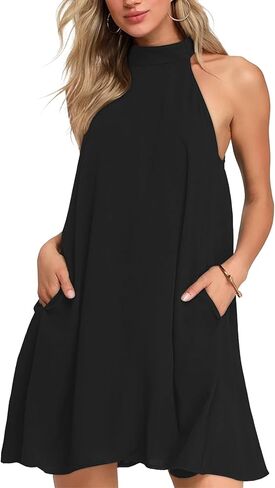 AUSELILY Womens Summer Dress Sleeveless Halter Neck Beach Dress Casual Sundresses with Pockets in Saudi Arabia