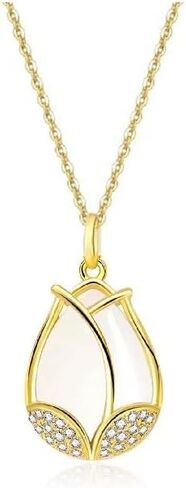 Sterling Silver White Chalcedony Tulip Flower with Little Crystals Pendant Necklace in Kuwait