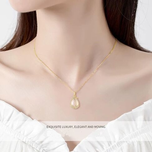 Sterling Silver White Chalcedony Tulip Flower with Little Crystals Pendant Necklace in Kuwait