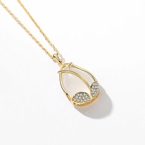 Sterling Silver White Chalcedony Tulip Flower with Little Crystals Pendant Necklace in Kuwait