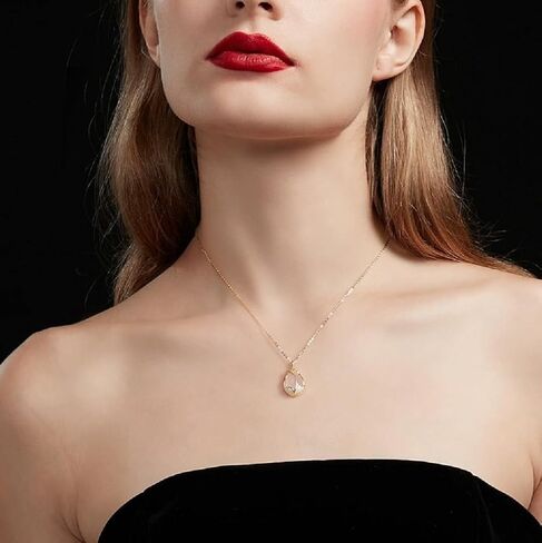 Sterling Silver White Chalcedony Tulip Flower with Little Crystals Pendant Necklace in Kuwait