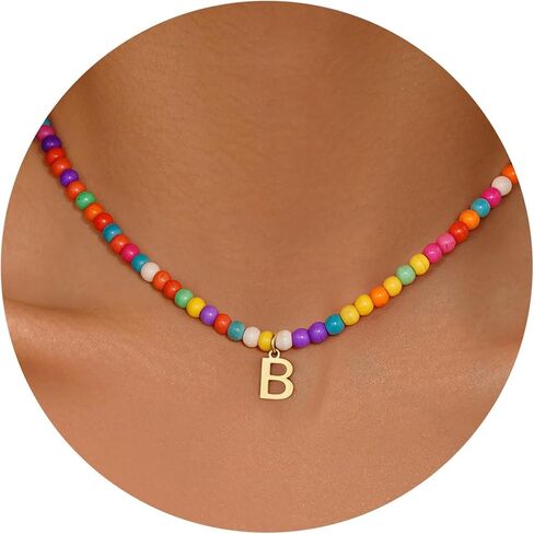 Eioi & Lmnm Colorful Initial Necklace for Girls Kids Women - Teen Girls Gifts Trendy Stuff Colorful Bead A-Z Initial Letter Necklace Choker Letter Birthday Gifts for Girl Age 5 6 7 8 9 10 in Kuwait