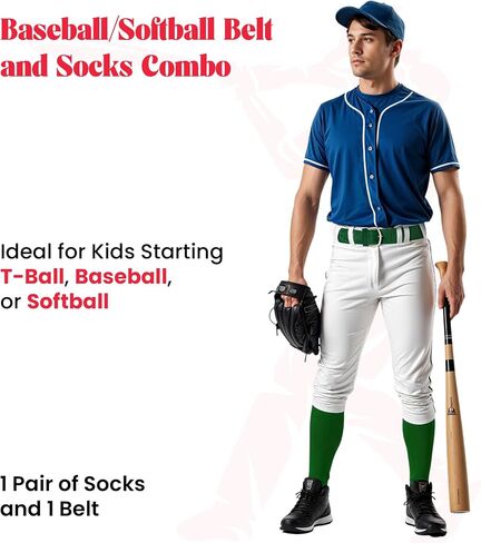Exxact Sports Youth Baseball Socks and Belt Combo - Soft, Durable, Adjustable, and Perfect for Youth and Adult Players in Saudi Arabia