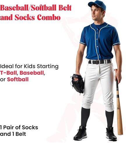 Exxact Sports Youth Baseball Socks and Belt Combo - ناعم ودائم وقابل للتعديل ومثالي للشباب واللاعبين البالغين in Saudi Arabia