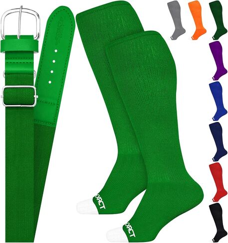 Exxact Sports Youth Baseball Socks and Belt Combo - Soft, Durable, Adjustable, and Perfect for Youth and Adult Players in Saudi Arabia