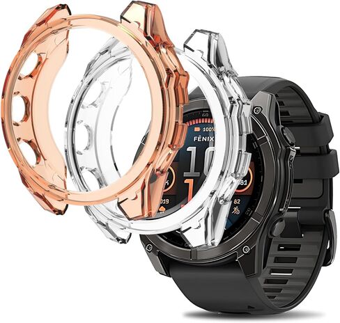 حافظة مكونة من قطعتين لغطاء الساعة الذكية Garmin Fenix ​​8 مقاس 47 مم، حماية شاملة، مقاومة للصدمات، غطاء حماية شفاف من مادة TPU لملحقات الساعة الذكية Garmin Fenix ​​8 مقاس 47 مم - شفاف + رمادي in Kuwait
