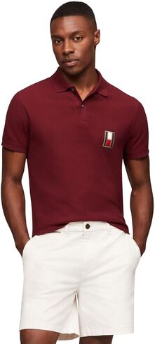 Tommy Hilfiger Men's Short Sleeve Casual Polo Shirts in Regular Fit with Stretch and Vertical Logo Designs in Saudi Arabia