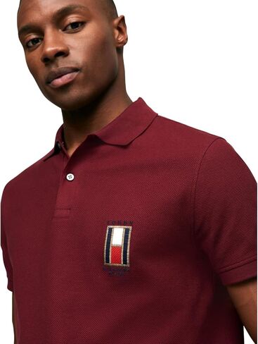 Tommy Hilfiger Men's Short Sleeve Casual Polo Shirts in Regular Fit with Stretch and Vertical Logo Designs in Saudi Arabia