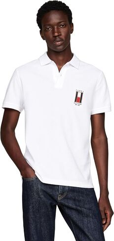 Tommy Hilfiger Men's Short Sleeve Casual Polo Shirts in Regular Fit with Stretch and Vertical Logo Designs in Saudi Arabia
