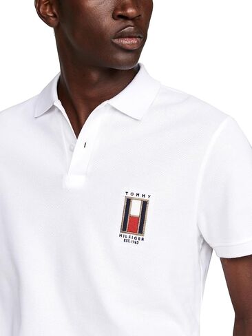 Tommy Hilfiger Men's Short Sleeve Casual Polo Shirts in Regular Fit with Stretch and Vertical Logo Designs in Saudi Arabia