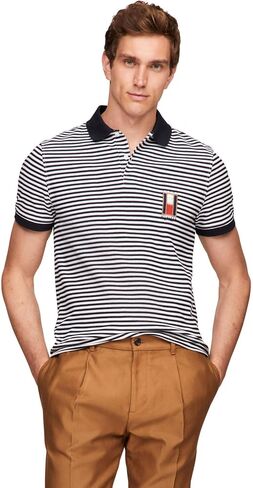Tommy Hilfiger Men's Short Sleeve Casual Polo Shirts in Regular Fit with Stretch and Vertical Logo Designs in Saudi Arabia