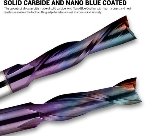 لقمة توجيه ضغط لولبية عرقوب 1/4 بوصة مع طلاء DLC - مطحنة نهاية CNC من الكربيد الصلب لنحت الخشب والنقش والحز - قطر القطع 1/4 بوصة، طول القطع 1 بوصة in Kuwait