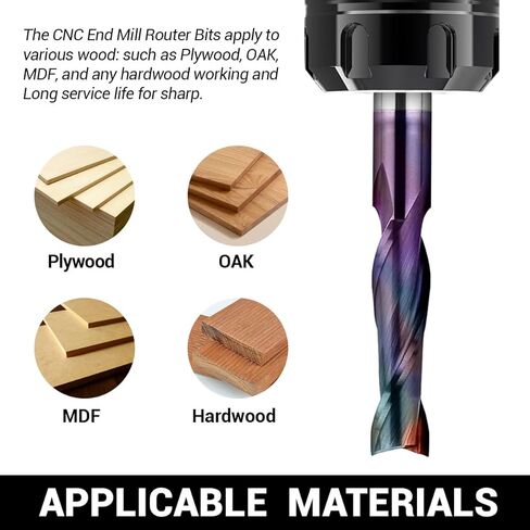 لقمة توجيه ضغط لولبية عرقوب 1/4 بوصة مع طلاء DLC - مطحنة نهاية CNC من الكربيد الصلب لنحت الخشب والنقش والحز - قطر القطع 1/4 بوصة، طول القطع 1 بوصة in Kuwait