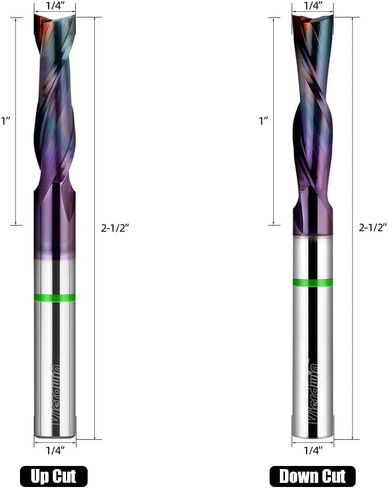 لقمة توجيه ضغط لولبية عرقوب 1/4 بوصة مع طلاء DLC - مطحنة نهاية CNC من الكربيد الصلب لنحت الخشب والنقش والحز - قطر القطع 1/4 بوصة، طول القطع 1 بوصة in Kuwait