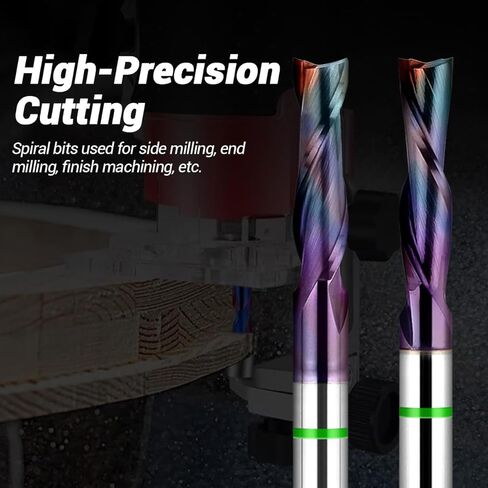 لقمة توجيه ضغط لولبية عرقوب 1/4 بوصة مع طلاء DLC - مطحنة نهاية CNC من الكربيد الصلب لنحت الخشب والنقش والحز - قطر القطع 1/4 بوصة، طول القطع 1 بوصة in Kuwait