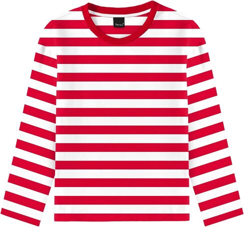 Remimi Kids Striped Shirts Long Sleeve Boys Girls Crew Neck Holiday Tshirts 3-14 Years in Saudi Arabia