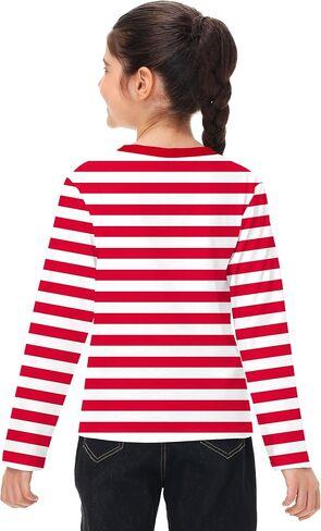 Remimi Kids Striped Shirts Long Sleeve Boys Girls Crew Neck Holiday Tshirts 3-14 Years in Saudi Arabia