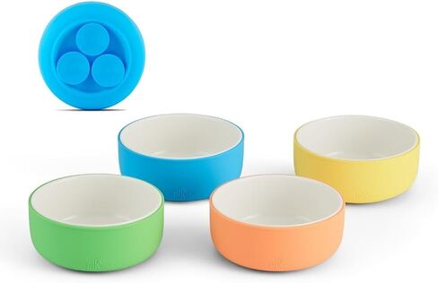 Elk and Friends Kids Porcelain Bowls with Silicone Sleeves | Suitable for Babies/Toddlers | Microwave & Dishwasher Safe | Non Slip Dinnerware | Snack Dishes | 4 Pack in Saudi Arabia