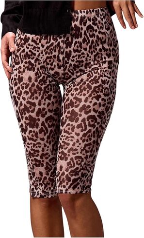 MakeMeChic Women's Mesh Leopard Print Knee Length Capri Leggings Stretch Y2k Pants in Kuwait