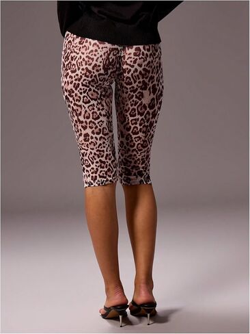 MakeMeChic Women's Mesh Leopard Print Knee Length Capri Leggings Stretch Y2k Pants in Kuwait
