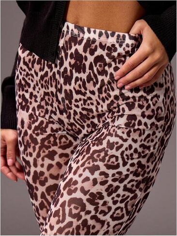 MakeMeChic Women's Mesh Leopard Print Knee Length Capri Leggings Stretch Y2k Pants in Kuwait