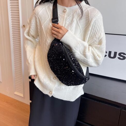 Sequins Glitter Waist Bag Fanny Pack for Women Girls Crossbody Belt Bag Chest Bag Phone Pouch for Travel Running Workout in Saudi Arabia
