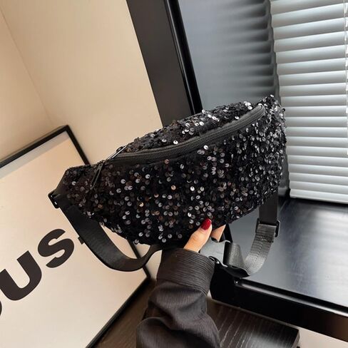 Sequins Glitter Waist Bag Fanny Pack for Women Girls Crossbody Belt Bag Chest Bag Phone Pouch for Travel Running Workout in Saudi Arabia