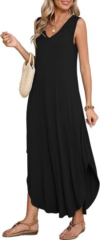 BELAROI Womens Plus Size Maxi Dress Sundress Summer Casual Sleeveless V Neck Pockets Beach Swimsuit Coverup Loose in Kuwait