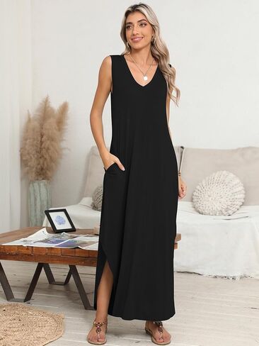 BELAROI Womens Plus Size Maxi Dress Sundress Summer Casual Sleeveless V Neck Pockets Beach Swimsuit Coverup Loose in Kuwait