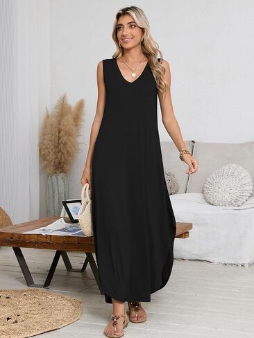 BELAROI Womens Plus Size Maxi Dress Sundress Summer Casual Sleeveless V Neck Pockets Beach Swimsuit Coverup Loose in Kuwait