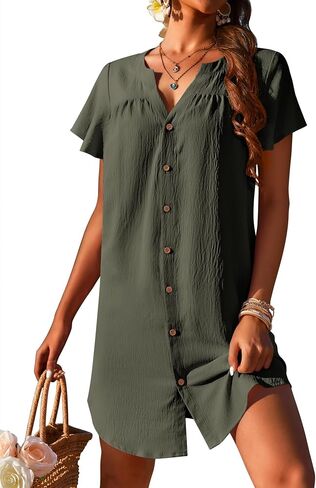 AI'MAGE Women's Swimsuit Coverup Button Down Bathing Suit Cover Ups Loose Cover Up Beach Dress Shirt for Swimwear S-3XL in Saudi Arabia