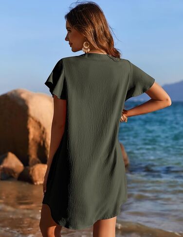 AI'MAGE Women's Swimsuit Coverup Button Down Bathing Suit Cover Ups Loose Cover Up Beach Dress Shirt for Swimwear S-3XL in Saudi Arabia