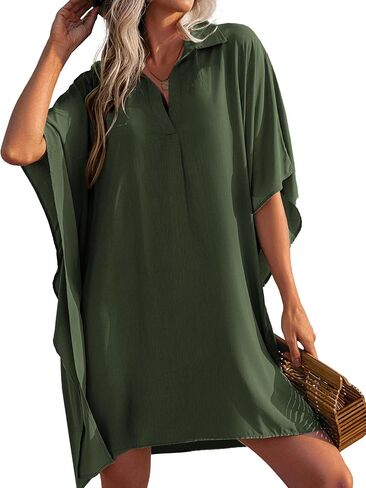 Ai'Mage Womens Swimsuit Beach Cover Up Stirt Summer 3/4 Sleeve Suit With Bust Brick Bikini Coverups S-3XL in Saudi Arabia