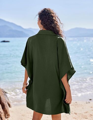 Ai'Mage Womens Swimsuit Beach Cover Up Stirt Summer 3/4 Sleeve Suit With Bust Brick Bikini Coverups S-3XL in Saudi Arabia