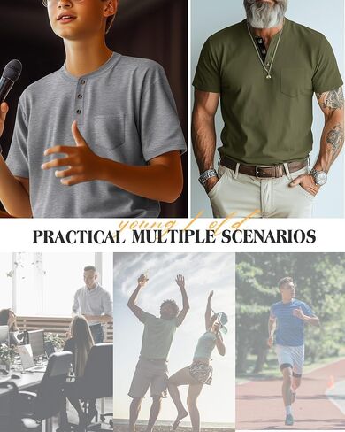 Riyiper 3 Pack Men's Henley T-Shirts Short Sleeve Pocket Cotton Classic Tops Casual Basic Tees with Button Summer Trendy in Saudi Arabia