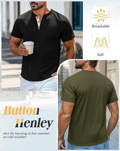 Riyiper 3 Pack Men's Henley T-Shirts Short Sleeve Pocket Cotton Classic Tops Casual Basic Tees with Button Summer Trendy in Saudi Arabia
