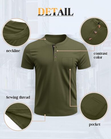 Riyiper 3 Pack Men's Henley T-Shirts Short Sleeve Pocket Cotton Classic Tops Casual Basic Tees with Button Summer Trendy in Saudi Arabia