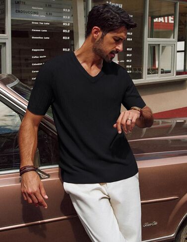 قمصان PJ Paul Paul Jones للرجال الحديثة FIT v Deck Knit Terts محكم المتماسك in Saudi Arabia