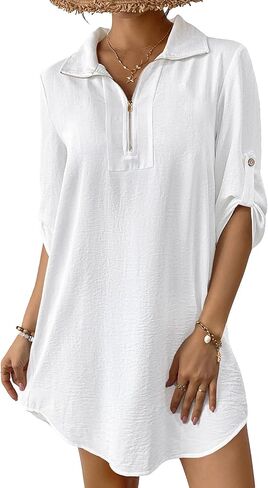 Bsubseach Swimsuit Coverup للنساء 3/4 بدلة السباحة الأكمام تستر على القميص البولو شاطئ الملابس ملابس العطلة in Saudi Arabia