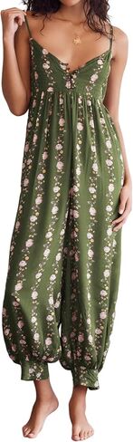 Huaqiao Women Loose Sleeveless Jumpsuits Spaghetti Strap Harem Overalls Boho Summer Floral Print Rompers in Saudi Arabia