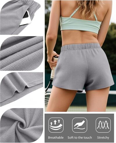 Ficerd 3 Pack Women's Sweat Shorts Waffle Knit Elastic High Waisted Lounge Summer Casual Comfy Outfit with Pockets in Saudi Arabia