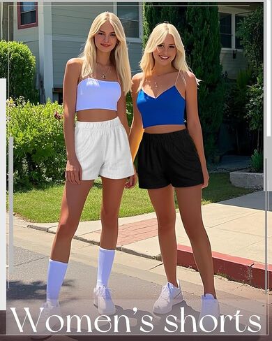 Ficerd 3 Pack Women's Sweat Shorts Waffle Knit Elastic High Waisted Lounge Summer Casual Comfy Outfit with Pockets in Saudi Arabia