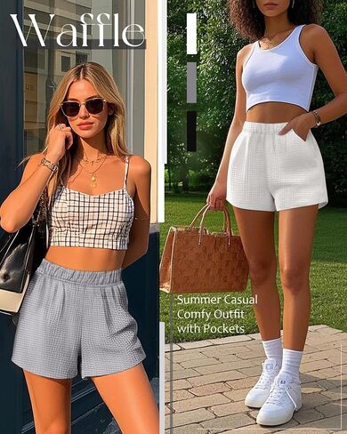 Ficerd 3 Pack Women's Sweat Shorts Waffle Knit Elastic High Waisted Lounge Summer Casual Comfy Outfit with Pockets in Saudi Arabia