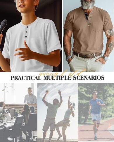 Riyiper 3 Pack Men Men Henley Thirts Short Sleeve Cotton Cotton Tops Classic Classic Tees مع Button Summer Trendy in Saudi Arabia
