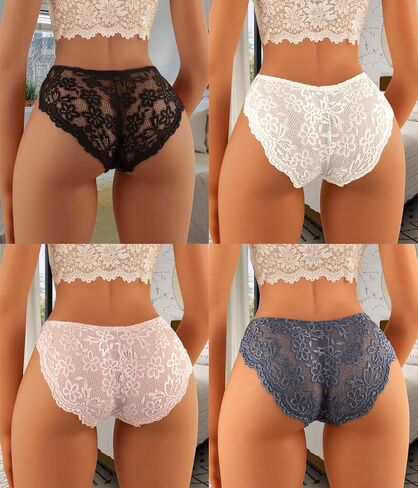 Hibluco Women Lace Underwear Sexy Breathable Hipster Stretch Panties Bikinis in Kuwait