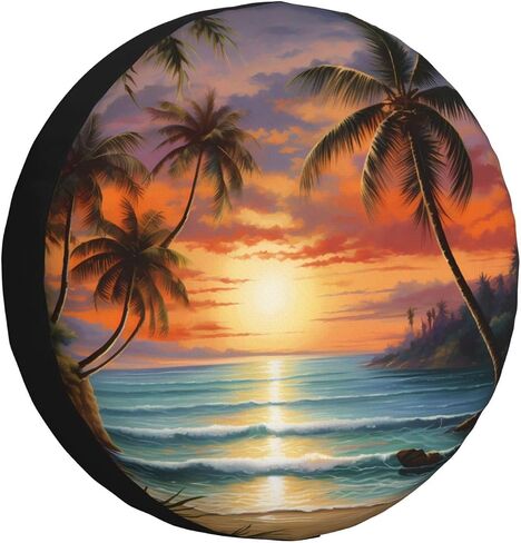 Spare Tire Cover Weatherproof Wheel Cover Fit for Jeep Wrangler Rv SUV Truck Travel Trailer 17" Sunset Beach Palm Tree Tire Cover in Saudi Arabia