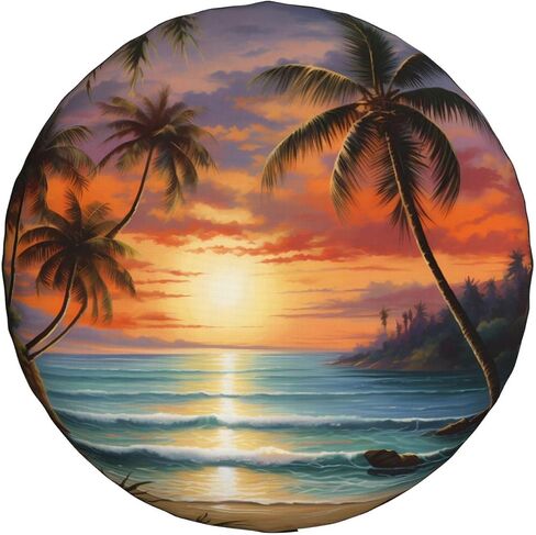 Spare Tire Cover Weatherproof Wheel Cover Fit for Jeep Wrangler Rv SUV Truck Travel Trailer 17" Sunset Beach Palm Tree Tire Cover in Saudi Arabia